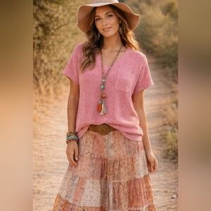 The Nines Pink Women's Short Sleeve Sweater